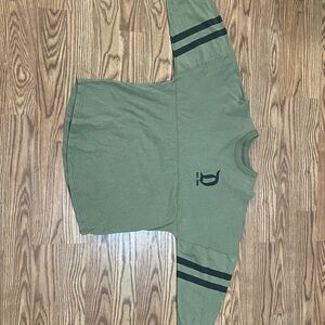Green Long Sleeve Shirt with Black Stripes